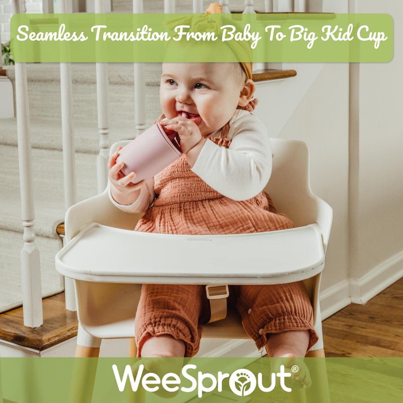 WeeSprout Silicone Baby Cups With Straws and Lids, 4 & 8 oz Options, Set of 2, Food Grade Toddler Training Container, Built In Straw Stoppers, Measurement Markings, Dishwasher Safe + Straw Cleaner - Image 2